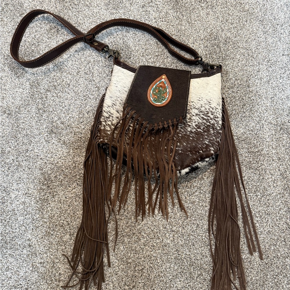 Myra Bag Spotted Cowhide Fringe Shoulder Bag - Picture 3 of 3